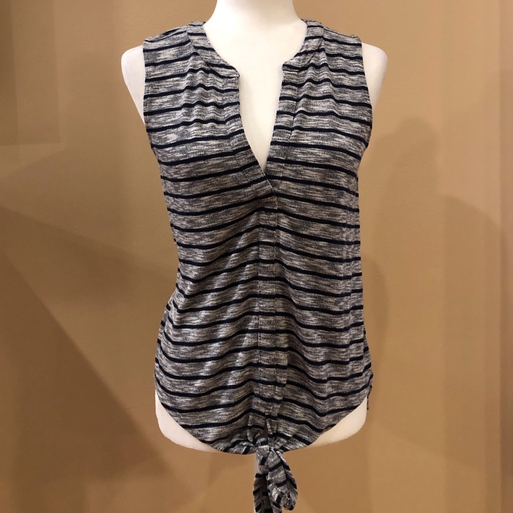 Sunday in Brooklyn Sleeveless Black and White Stripe Top with Knot Detail, Sz S